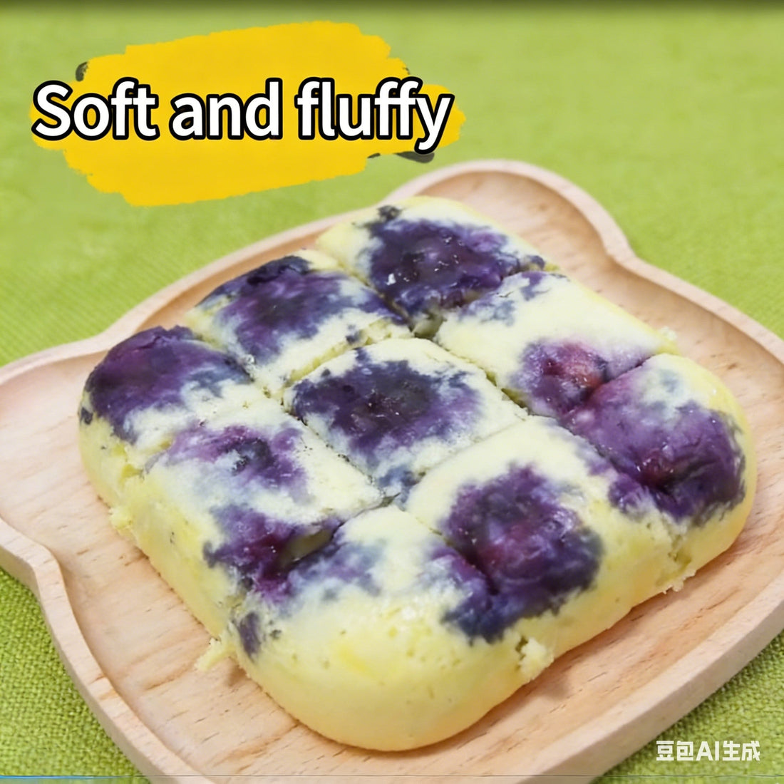 Soft no-sugar blueberry steamed cake for babies, BLW finger food recipe for 6+ months