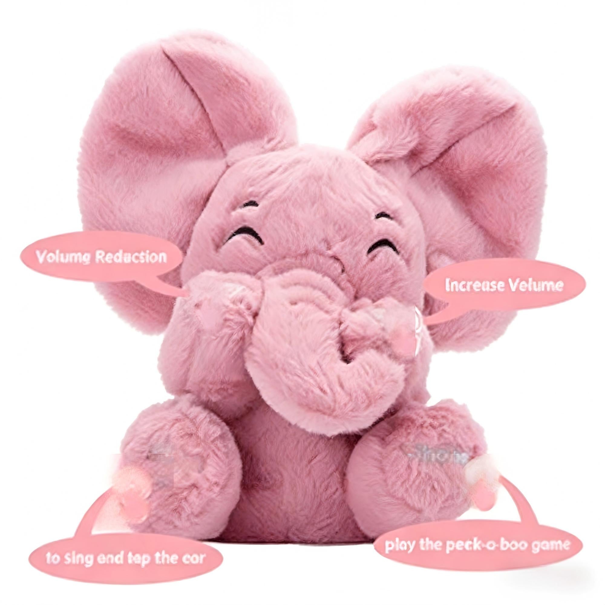 Tihoho Nana pink elephant plush with voice recording, lullaby music for infants.